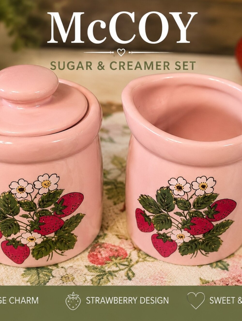 Vintage Nelson McCoy Strawberry Country Sugar & Creamer Set USA